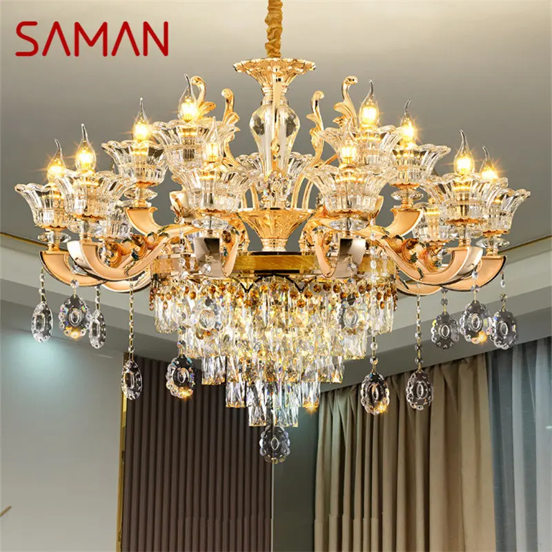 

SAMAN Contemporary Chandeliers Lamp Gold Luxury LED Crystal Candle Pendant Light Fixtures for Home Living Room Bedroom