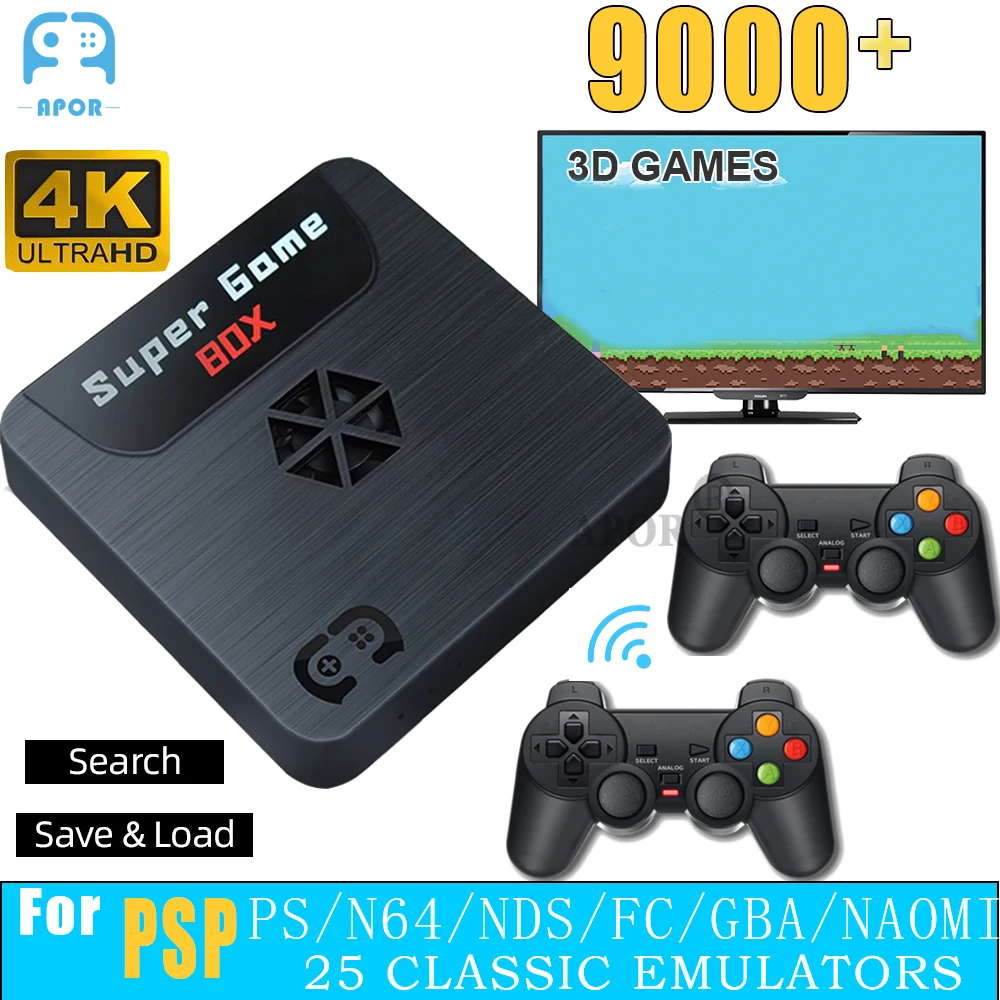 Dropshiping Game Station Console 4K Game Box With 2 Wireless Controller Player 10000+ Classic Retro Video Game HD TV BOX For PS1