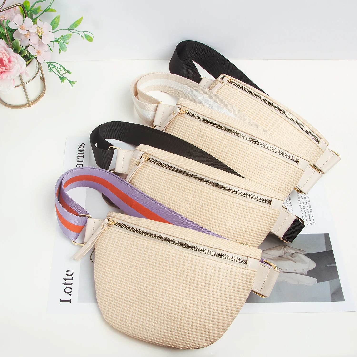 

2024 Trendy Women Zipper Purse Woven Fanny Pack PU Leather Outdoor Sport Chest Bag Ladies Casual Shoulder Crossbody Fashion Bag