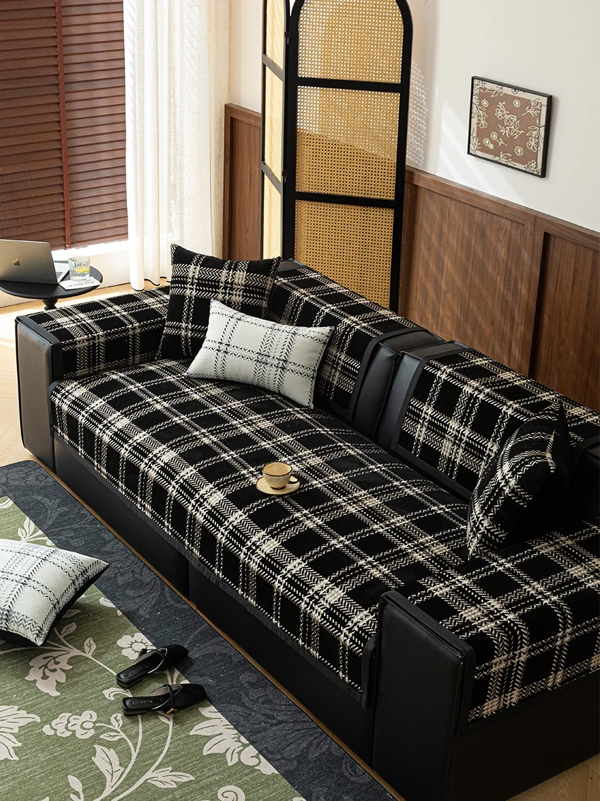 Chenille Jacquard Sofa Cushion Waffle Simple Accessible Luxury Sofa Cover Asymmetrical Four-Season Universal Non-Slip Wear-Resistant Sofa Cover 5