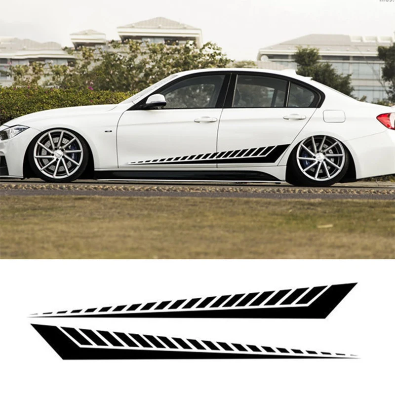 2pcs Car Both Body Sides Stickers DIY Auto Long Racing Stripe Style Wrap  Vinyl Film Car Styling Accessories Decals Universal