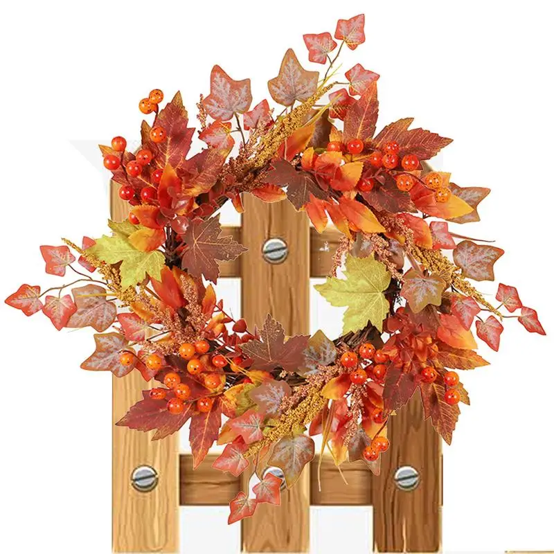 

Подвеска на дверь в виде тыквы на Хэллоуин, кленовые листья и ягоды, деревянные подвесные венки, осенние листья, подарки на новоселье, день благодарения