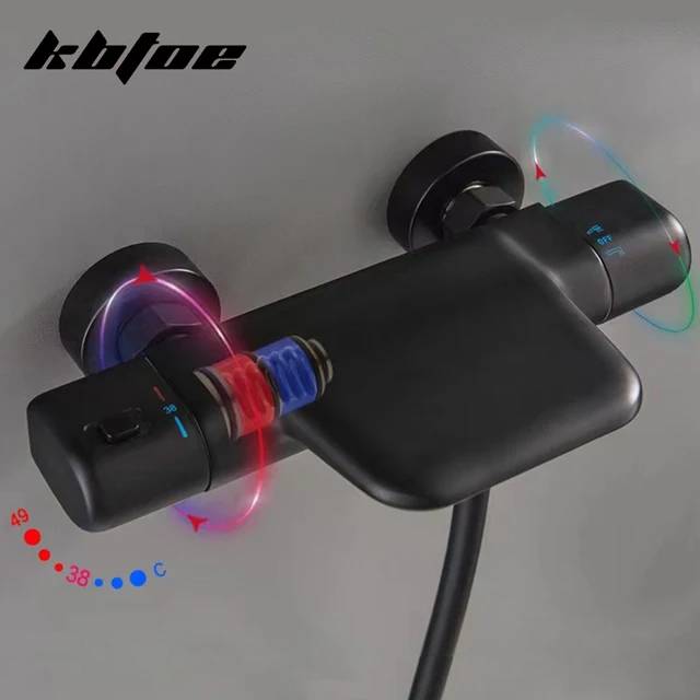 ปืนสีเทา Thermostatic อ่างอาบน้ำก๊อกน้ำห้องน้ำน้ำตกฝักบัวชุดทองเหลือง Handshower แรงดันวาล์วผสมน้ำ 4