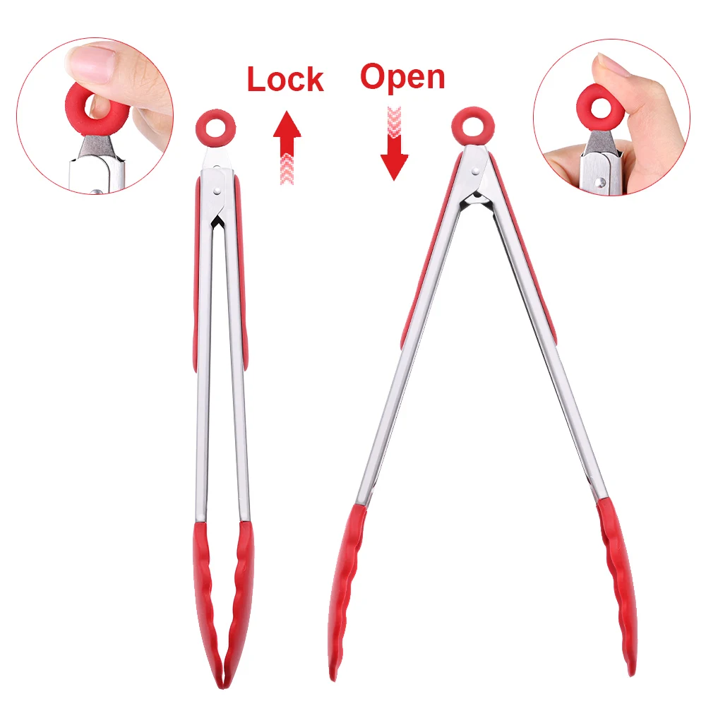 Silicone BBQ Grilling Tong Kitchen Cooking Salad Bread Serving Tong Non-Stick Barbecue Clip Clamp Stainless Steel Tools Gadgets food tongs