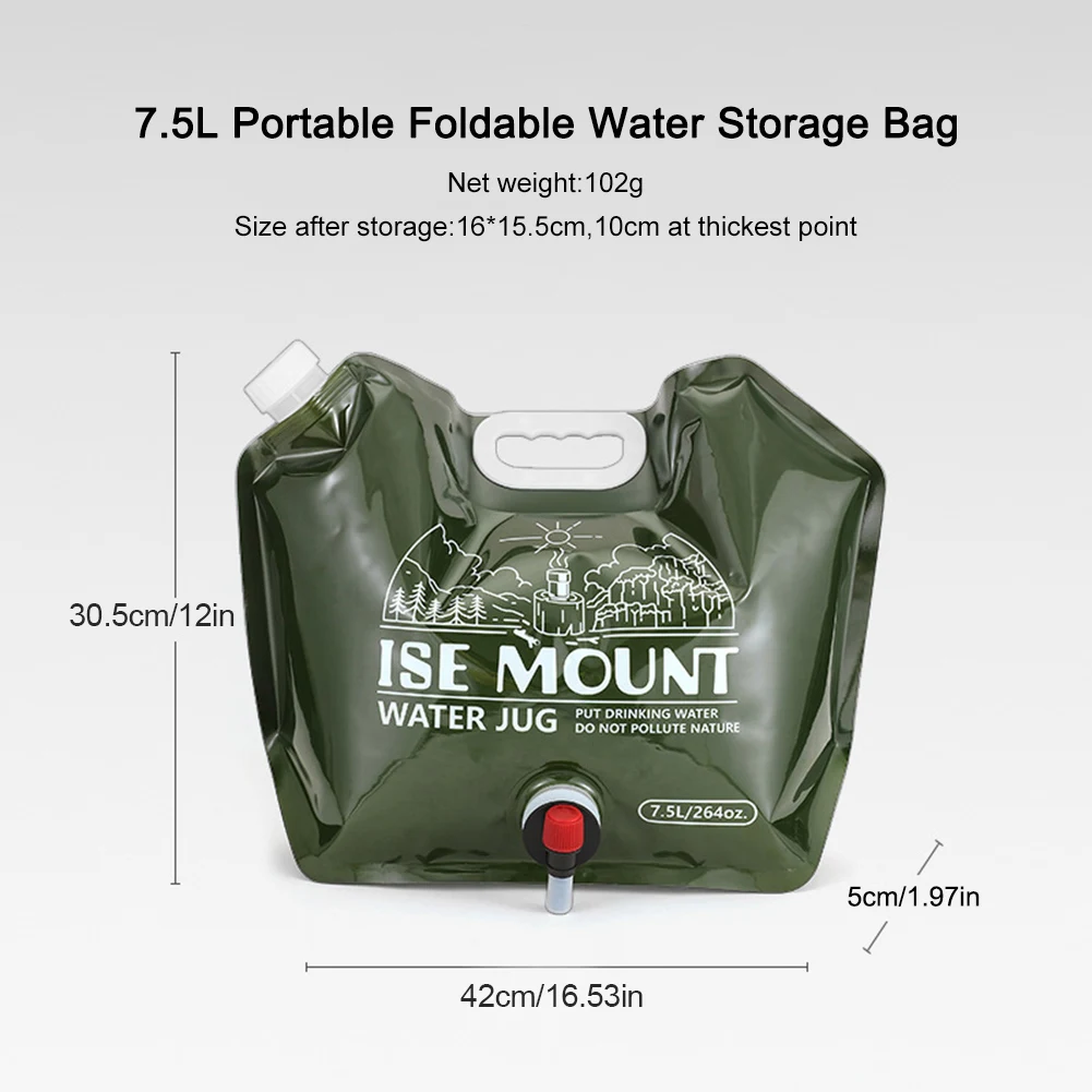 7.5L Folding Water Bucket Freezable Water Carrier Tank with Spigot Portable Water Canteen Odorless for Camping Hiking
