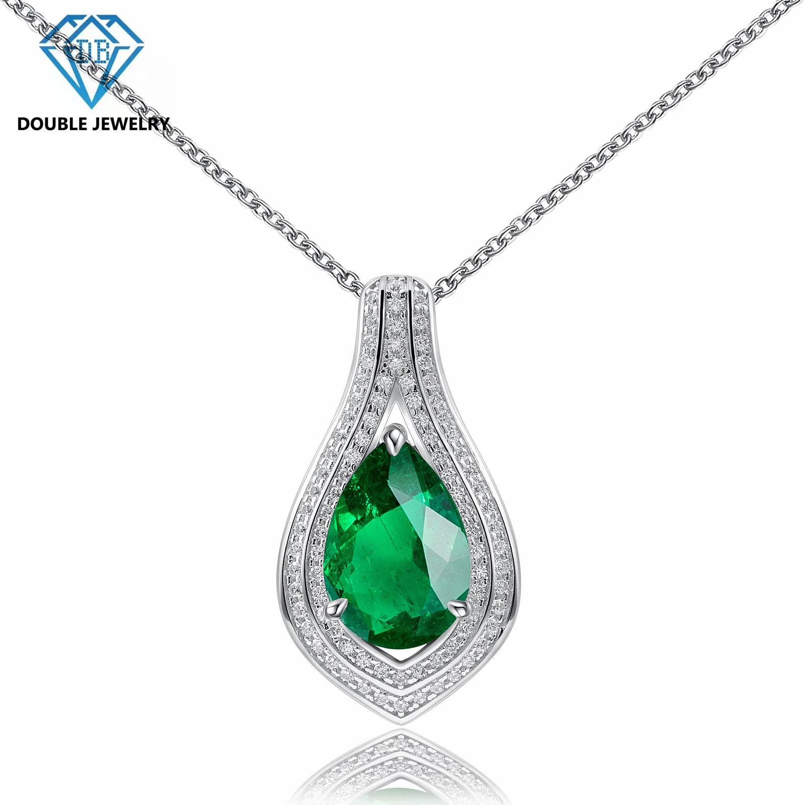 

Double Jewelry fashion design emerald pendant necklace S925 sterling silver jewelry Engagement Pendant Necklaces For Women gift