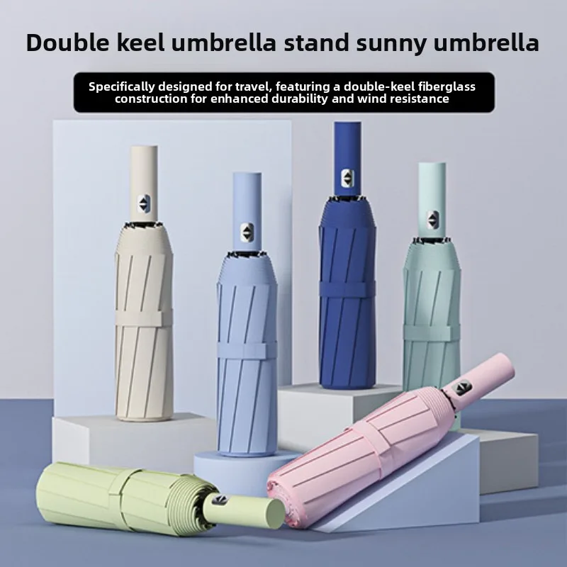 Automatic UV Protection Reverse Folding Umbrella with 10 Ribs - Compact, Windproof, and Lightweight