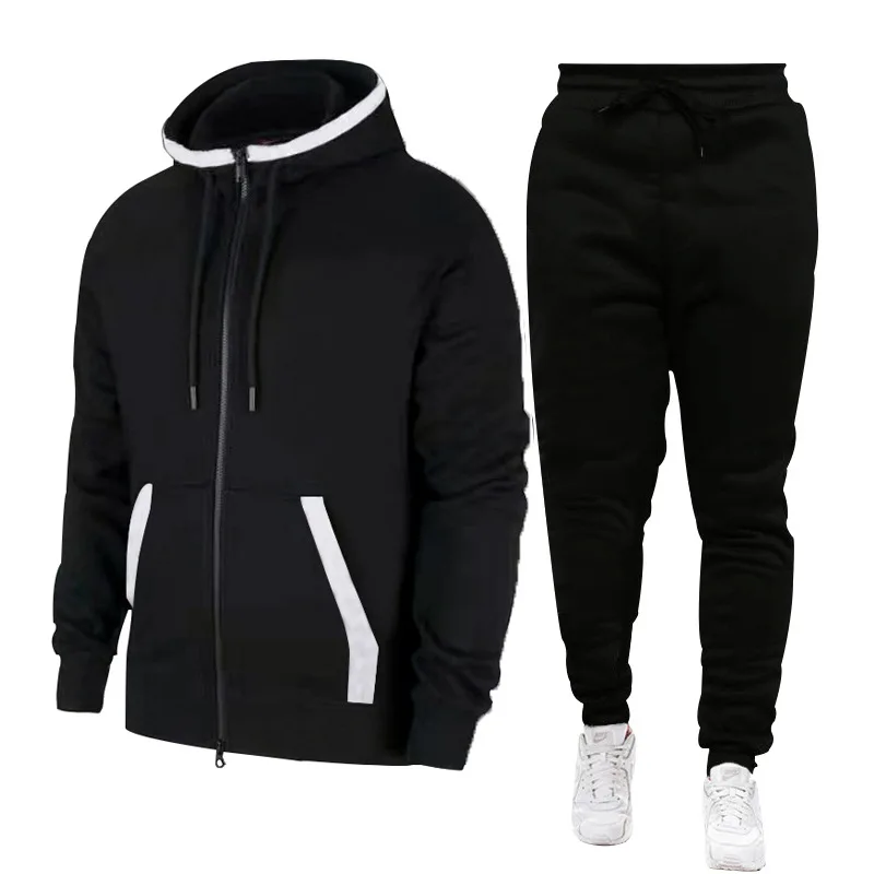 Hooded Color Matching Set Sportswear Patchwork Fashion Jacket Jacket Long Sleeved Set Sportswear 2023 Set  Autumn and Winter Set