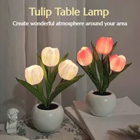 LED Tulip Night Light Simulation Flower Table Lamp Home Decoration Atmosphere Lamp Romantic Potted Gift for Office/Room/Bar/Cafe 1