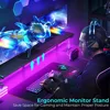 Gaming Desk with LED Lights & Power Outlets,55" Computer Desk with Monitor Stand & Storage Shelf,Gaming Table with Earphone Hook 5