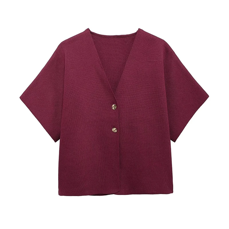 Fashion Knitted Vest Top for Women Short Sleeve V-neck Buttons Loose White Waistcoat Cardigan Female Autumn New in Outwears