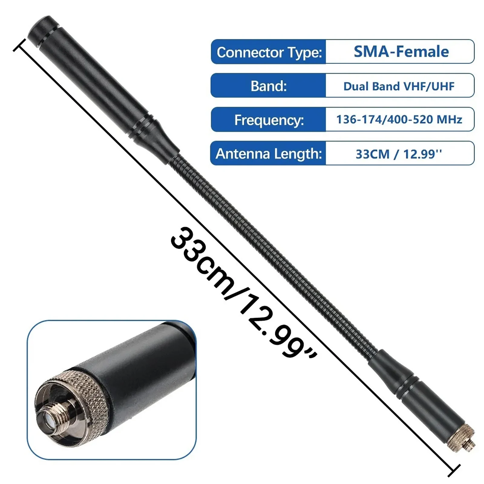 

1Pc Gooseneck Tactical Antenna SMA-Female Dual Band VHF UHF For BaoFeng UV-5R/UV-21 Pro/UV-82 Ham Radio Walkie-talkie Accessory