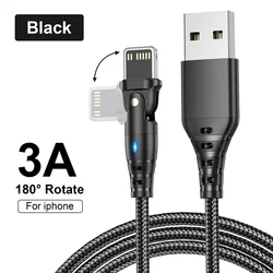 360 - Degree Rotatable USB Fast Charging Cable for Apple iPhone - Premium Data Cord and Charger Accessory (Black)