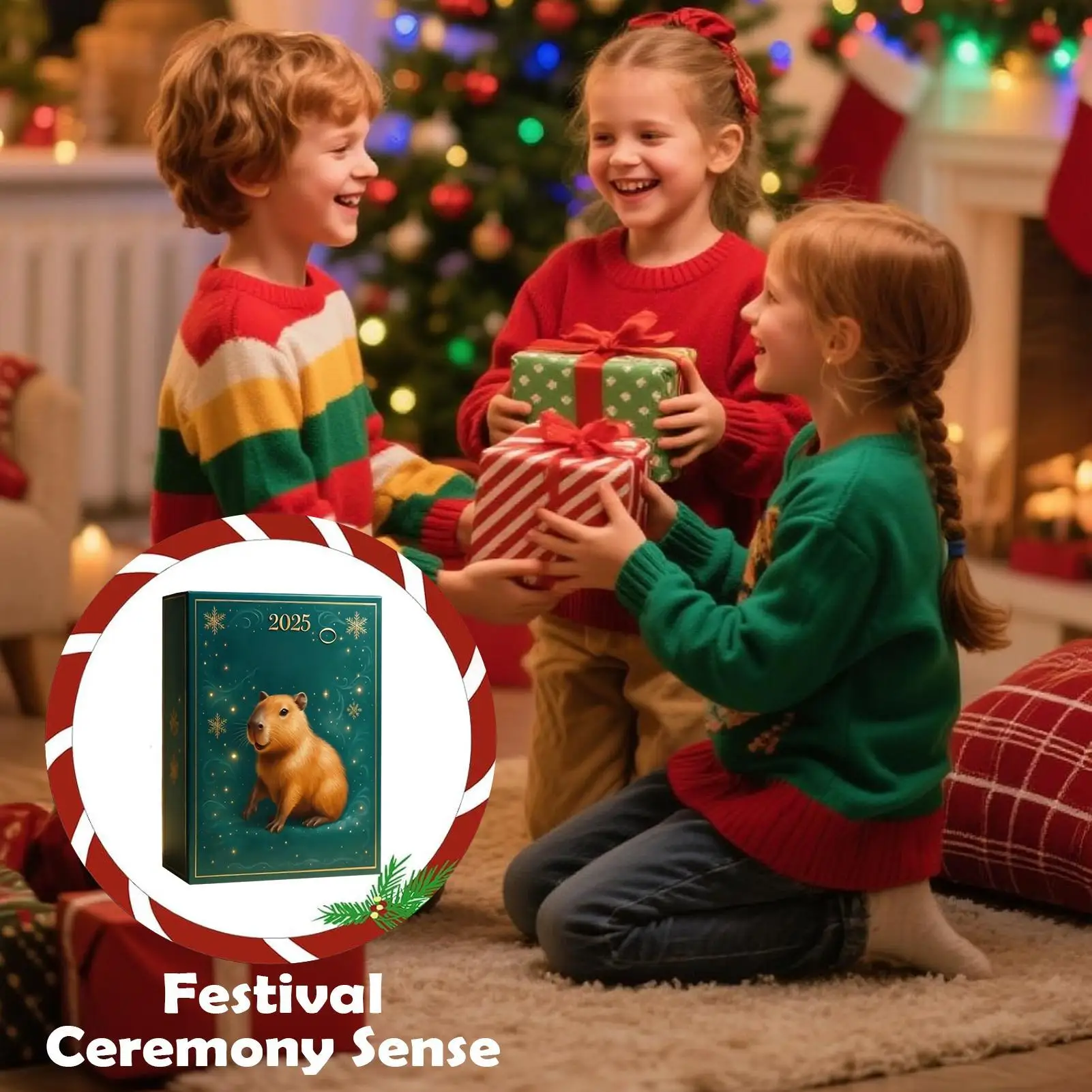 Christmas Advent 2D Acrylic Capybara Pendant 24 Days Holiday Capybara Ornament Countdown Calendar for Xmas Tree Decoration