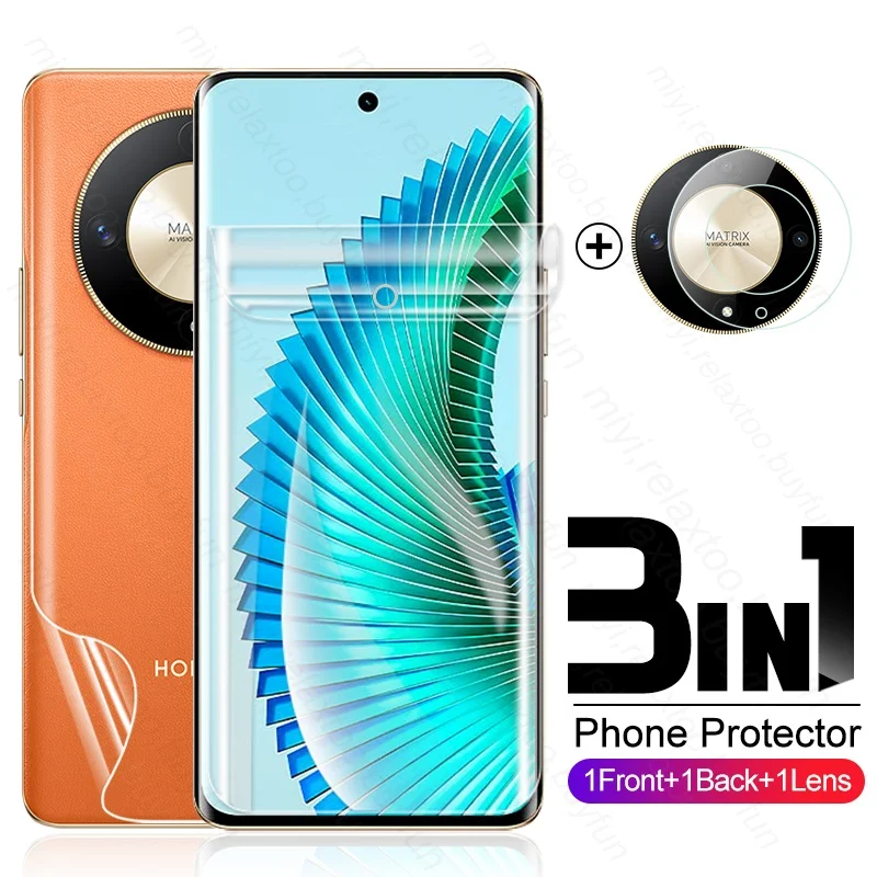 

Для Honor Magic6 Lite 5G 3 в 1, стеклянная Передняя Задняя Гидрогелевая пленка для камеры Honar Honer Magic 6 Lite 6Lite чехол, защита экрана