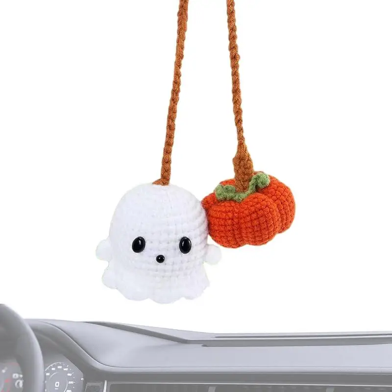 

Halloween Car Ornament Crochet Car Mirror Hang Accessories Pumpkin And Ghost Halloween Car Decorations Auto interior accesory