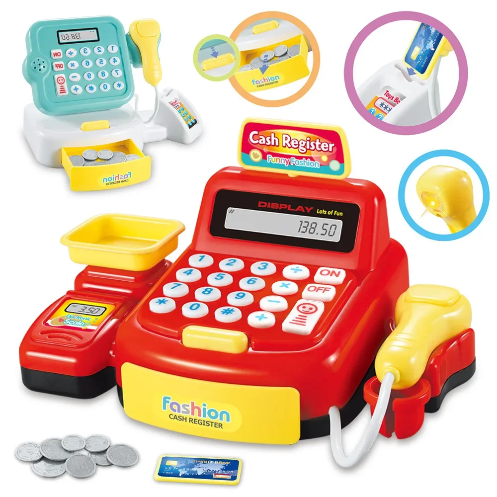 Simulation Cartoon Supermarket Cash Register Toy Home Appliance Series Children Play Home Electric Lighting Sound Register supermarket cashier toys cash register playset