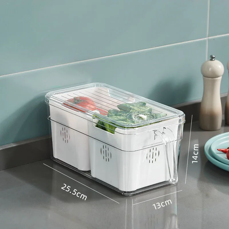 Refrigerator Fresh Handle Organizer Drainable Fruit Vegetable Dumpling Egg Storage Box with Handle Food Storage 6