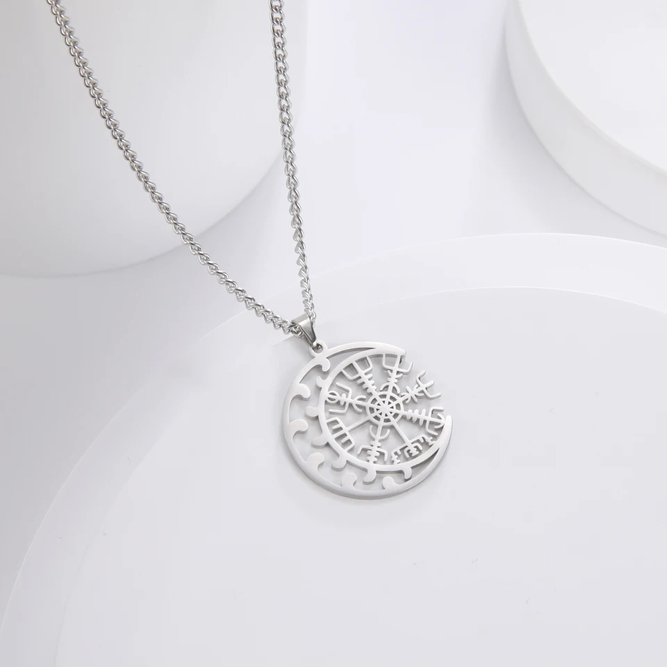 Amaxer Collana Donna Vegvisir – Ciondolo Bussola Vichinga In Acciaio Inox, Amuleto Nordico Con Rune