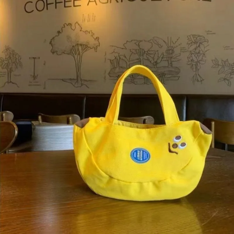 Cute Banana Bag Cartoon Embroidered Canvas - Lightweight Handbag for Women Office Workers & Moms Everyday Crossbody Shoulder Bag