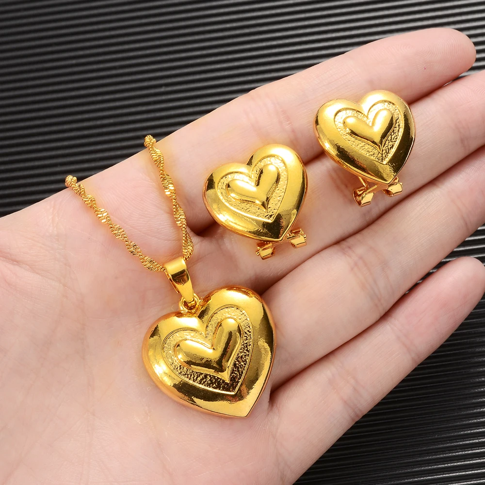 Heart Dubai Jewelry Sets Ethiopian Necklaces Earrings African Gold Color Arab Wedding Bride Dowry