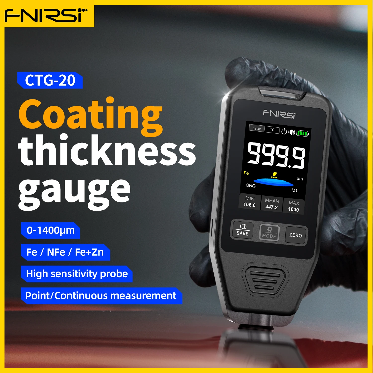 Paint Coating Meter Paint Thickness Gauge Thickness Gauge Wet Film Thickness Gauge FNIRSI CTG-20 Coating Thickness Gauge 0-1400um Car Paint Film Thickness Tester Fe nFe Fe+Zn Electroplate Metal Putty Powder