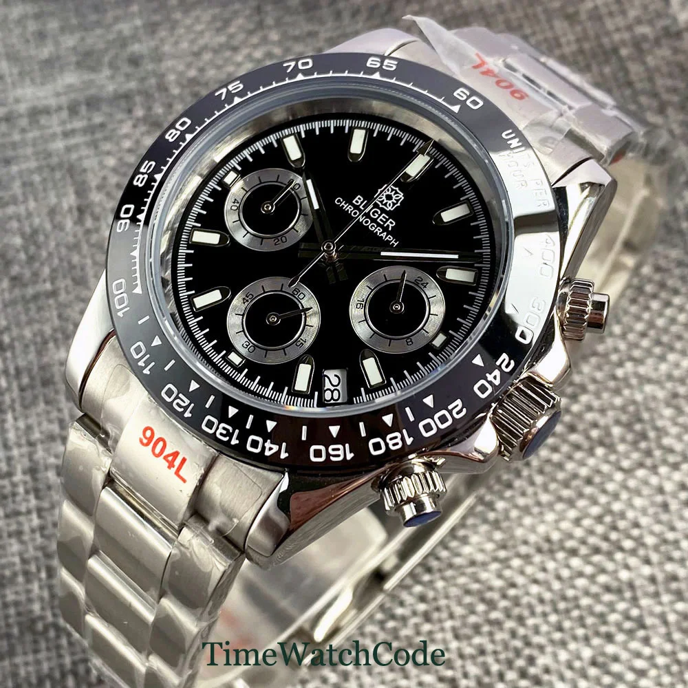 ノーロゴ クロノグラフ vk63 Bliger高級40ミリメートルスピードクロノグラフクォーツ時計男性