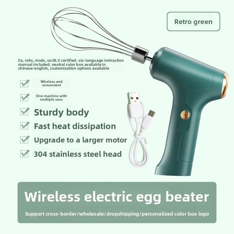 2026 Household kitchen handheld mini 304 stainless steel wireless egg beater, wireless electric light cream whipper
