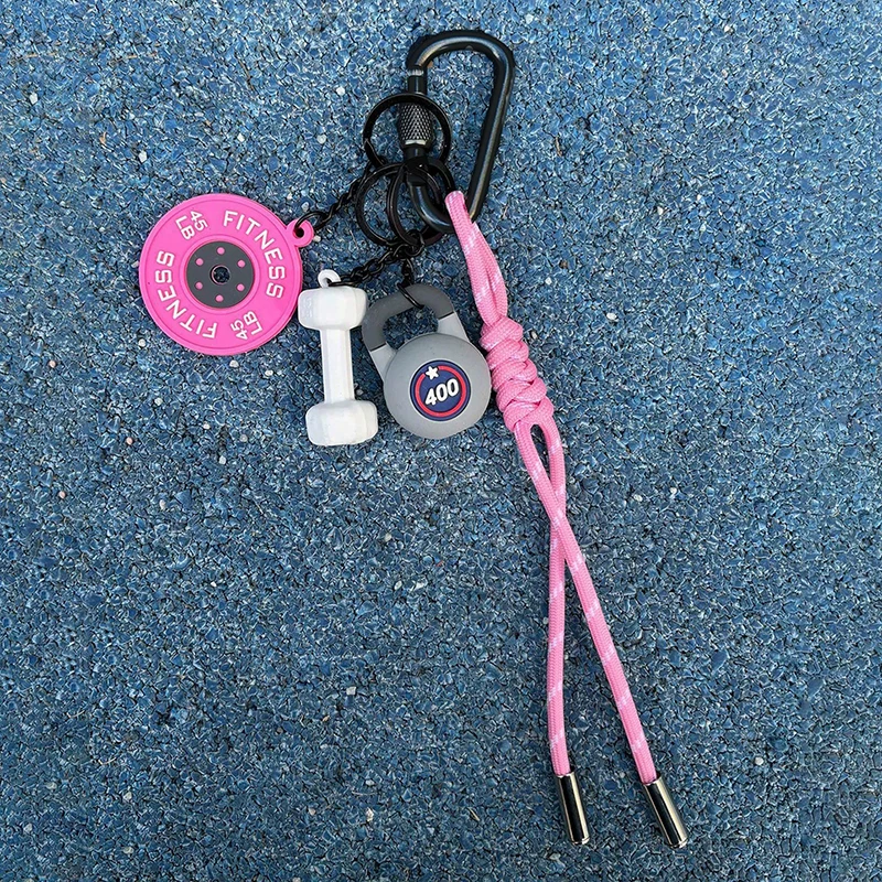 Gym Series Key Chain Color Handmade Rope Key Ring New Fahion Bag Pendant Dumbbell Kettlebell Keychain Bag Charms