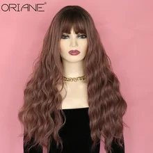 

ORIANE Pink Brown Synthetic Wigs For Women Long Wavy Two Color Lolita Cosplay Wigs With Bangs Natural Soft High Temperature Wigs