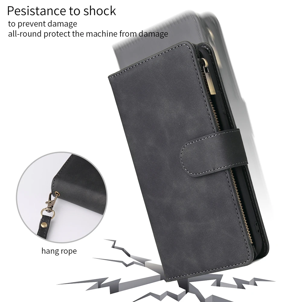 Lanyard Zipper Wallet Leather Phone Case Cover