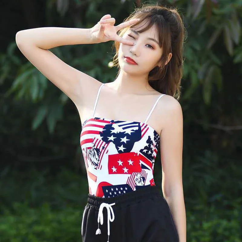 

Women's Ice Silk Sexy Print Tube Top Sleeveless Padded Mid-Long Camisole Anti-Expose Wild Wrap Chest Crop Top