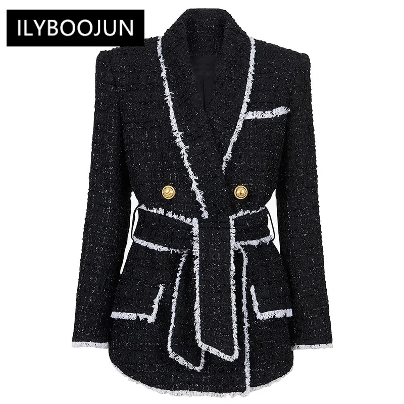 

Blazer Suits For Women Sparkling High-end Women Tweed Waist Thin Foreign Trade Women's Suit Shorts Suit Women's Casual Blazers