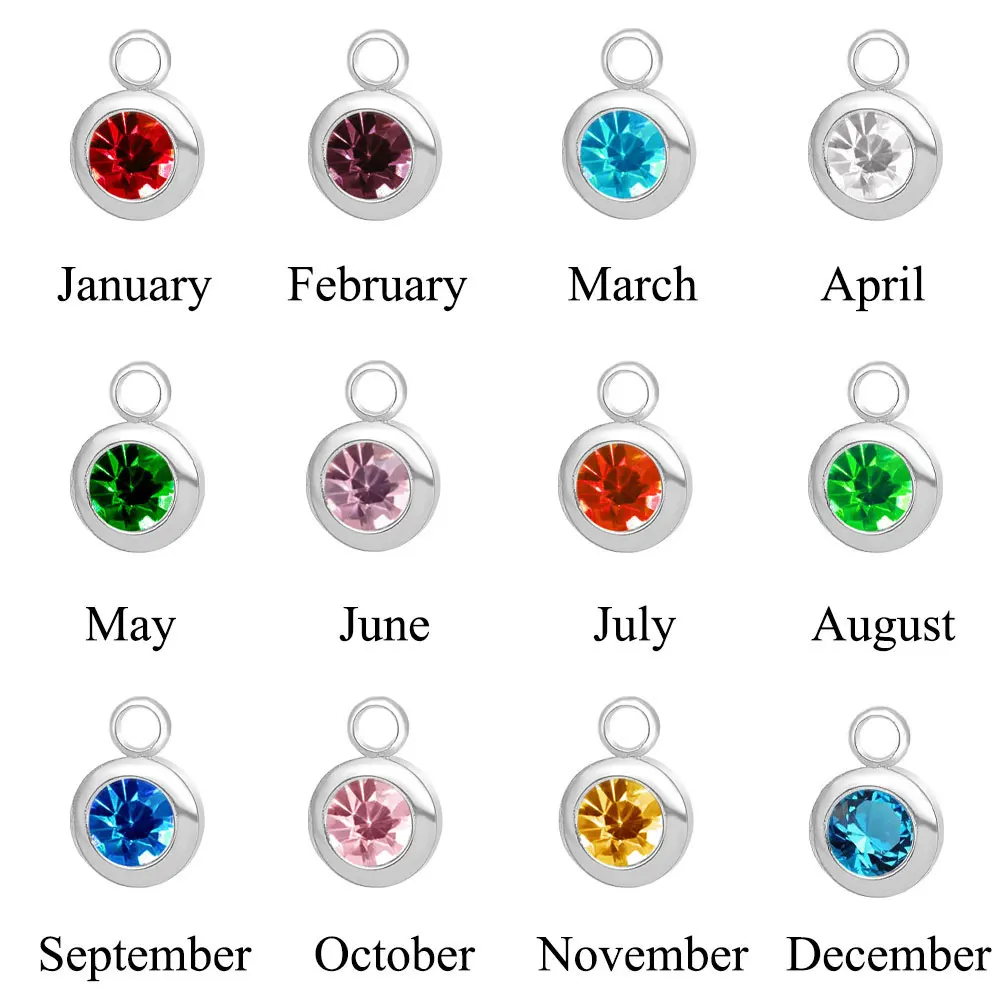 10pcslotStainlessSteelBirthstoneCharmsPendantsWholesalediy