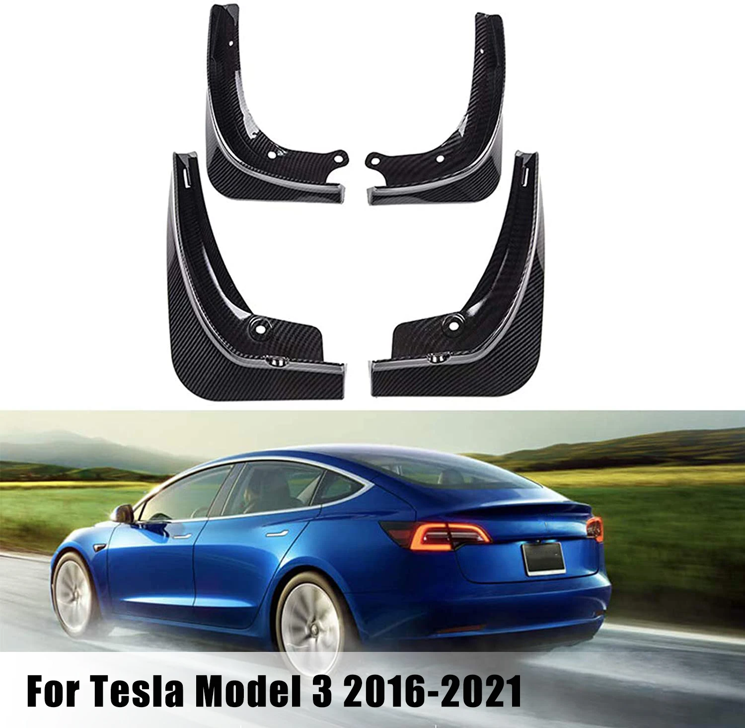4pcs Car Front Rear Mudguard Splash Protective Guards For Tesla Model 3