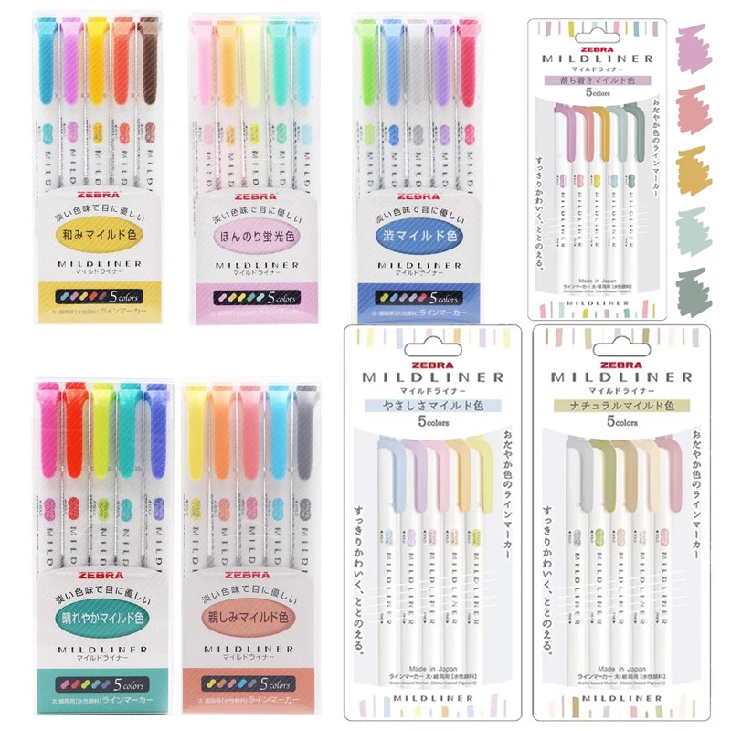 Highlighter Marker 5pcs/Set Zebra mildliner Assorted Colors Dual Head Painting Graffiti Handbook Card Japanese Stationery highlighter marker highlighter pen art marker marker pen