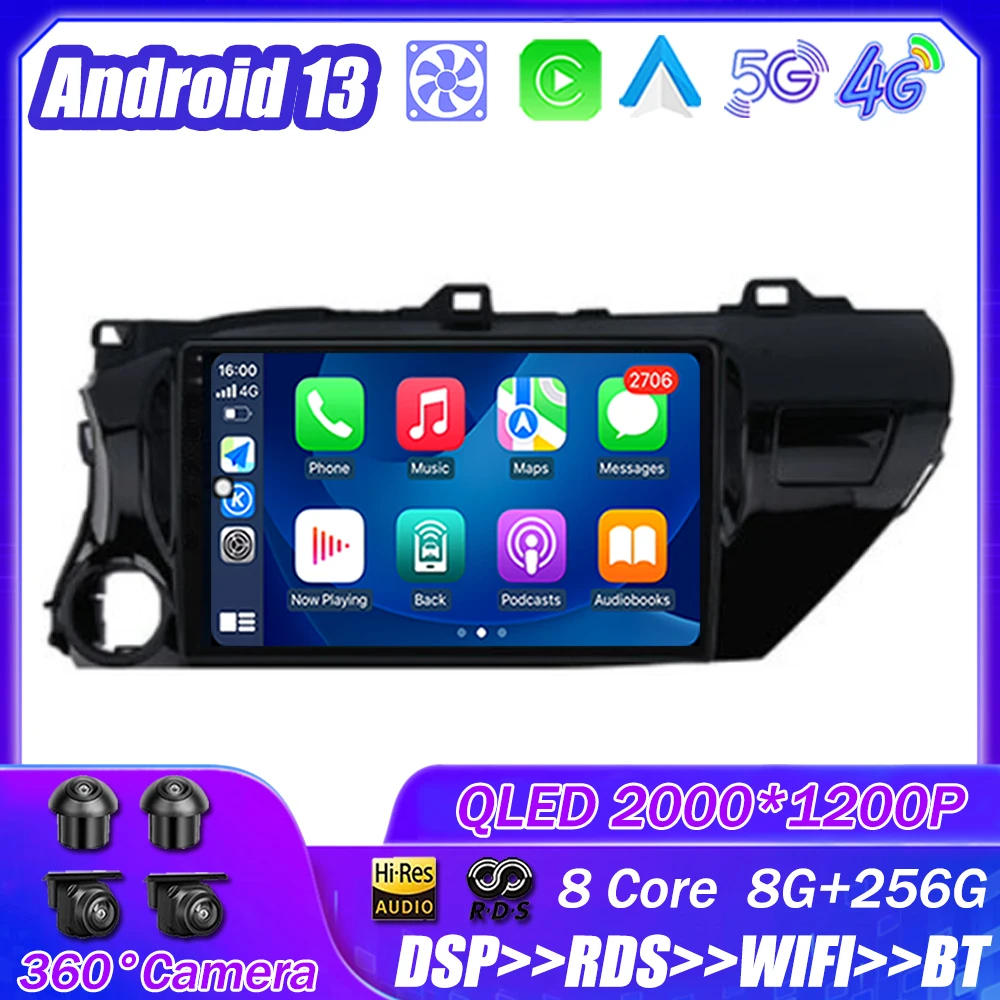 

for Toyota Hilux Pick Up AN120 2015 - 2020 Android 13 Car Radio Multimedia Player Navigation Stereo GPS Auto Head Unit 2 Din