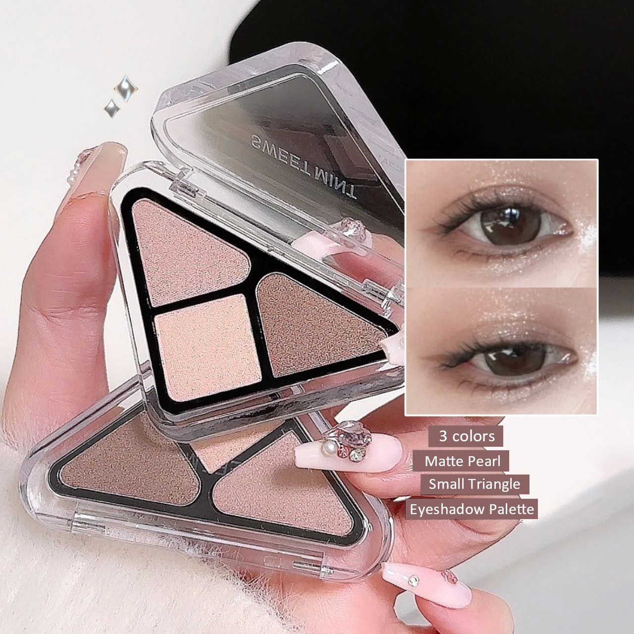 New 3 Colors Eyeshadow Palette Triangle Nude Brown Eye Pigments Low Saturation Pearly Pink Matte Glitter Eye Shadow Eyes Makeup