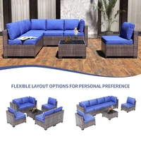 7-Piece PE Rattan Sectional Patio Set, Wicker Outdoor Sofa With Cushions & Glass Coffee Table, Conversation Furniture For Garden 2