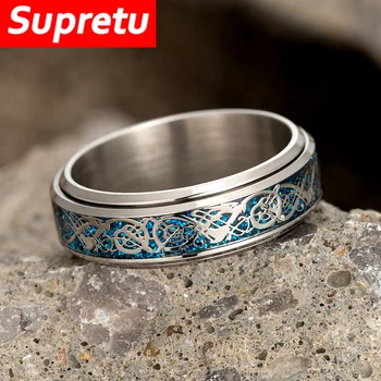 Classic Simple Norse Rune Rune Rune Smooth Stainless Steel antistress Blue Ring Men Viking Celtic Knot amuleto coppia gioielli regalo