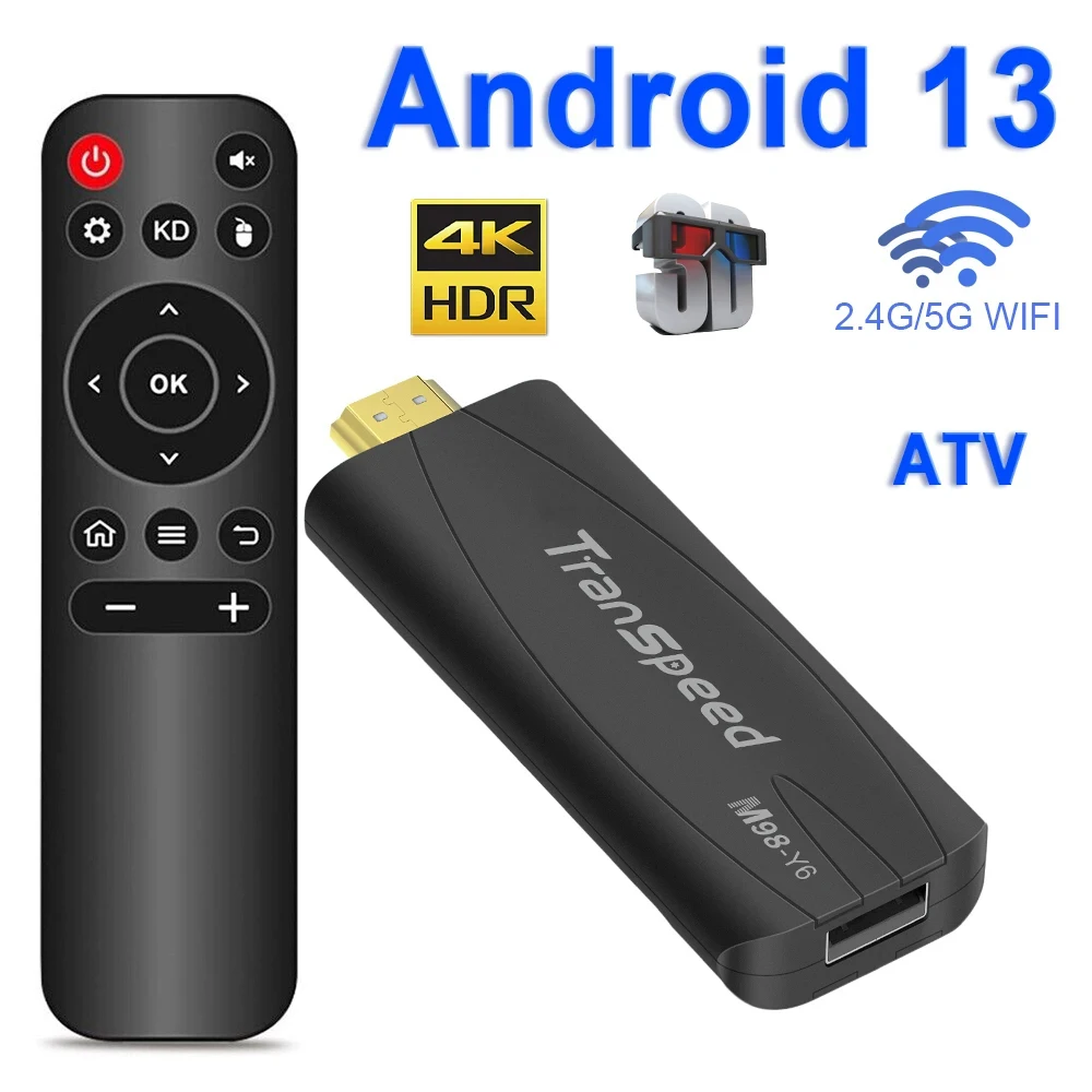 

Transpeed TV Stick Android 13 ATV с ТВ-приложением 4K 3D TV Box 2,4G и 5G Голосовой помощник Управление медиаплеером ТВ-приемником Телевизионная приставка