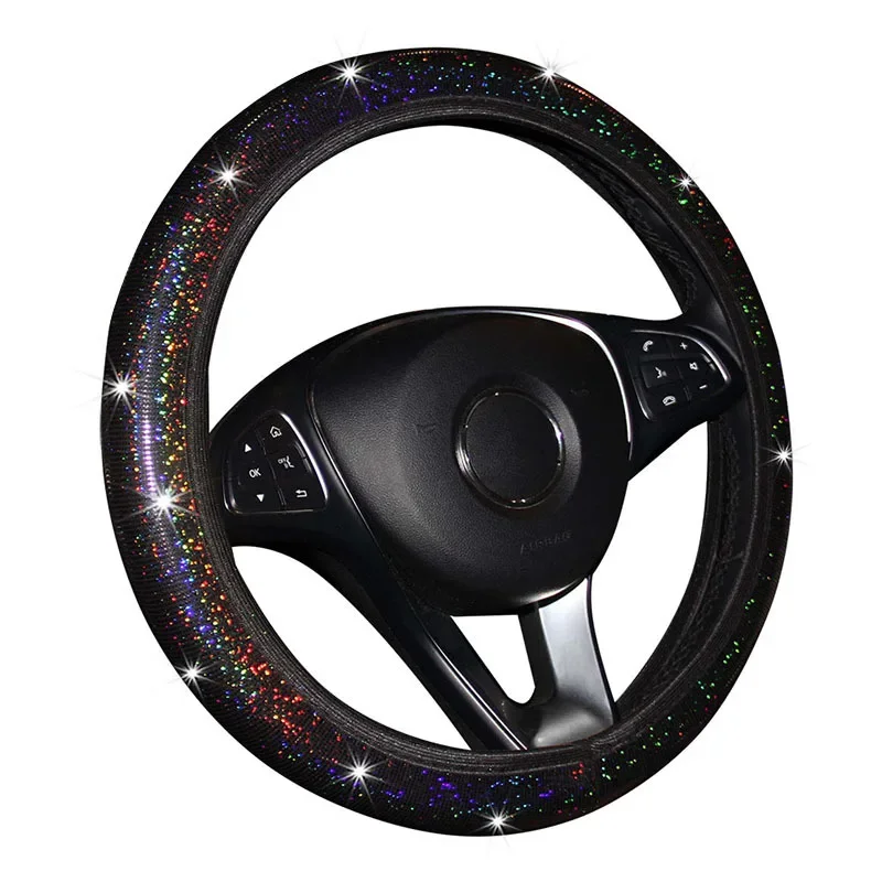 AutomobileSteeringWheelCoverColorfulFlashingSequinAutomobileHandleCoverElasticBelt