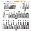 Professional 34pcs Torx Bit Socket & E-Torx Star Socket Set 1/4" 3/8" 1/2" Drive Male Female E-torx Bits Handheld Tool with Case 4