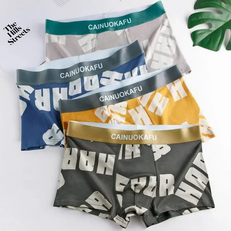 

4pcs Comfortable Cotton Underpants Panties Underwear Cuecas Calzoncillos Print Boxer Boxershorts Shorts Men's