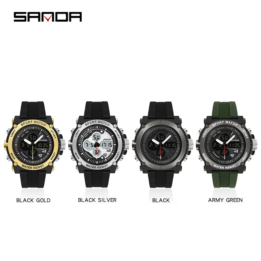 Sanda New Outdoor Men's Watches Sports Military Watch For Man Wristwatch Quartz Electronic Dual Display Relogio Masculino 3107