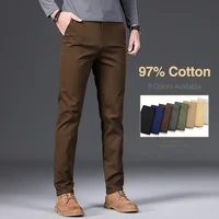 97% Cotton Classic Men's Casual Pants New Soft Cozy Elasticity Straight Business Trousers Fashion Branded Clothing Size 28-38