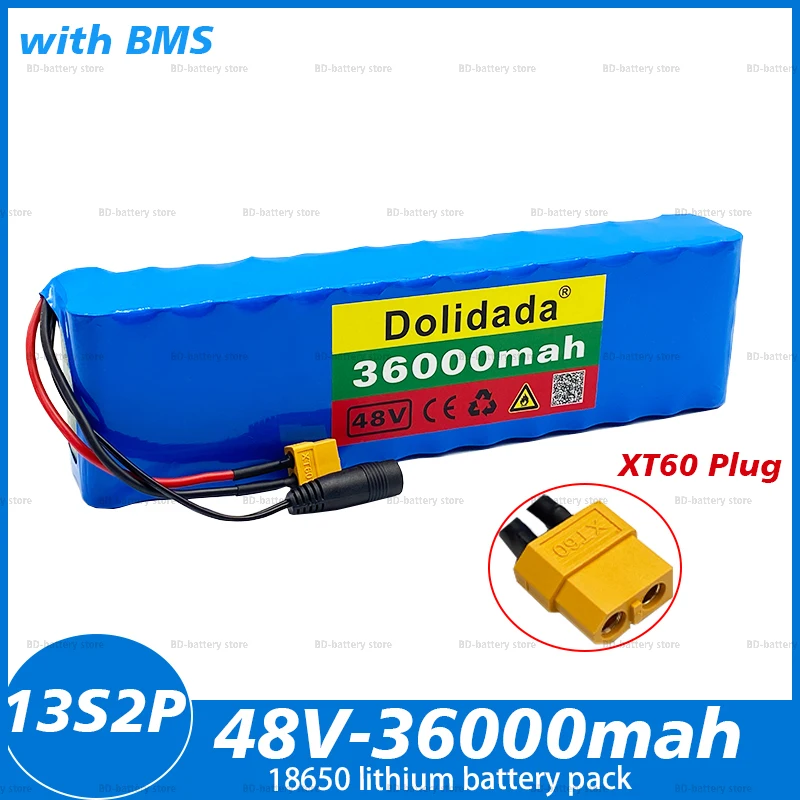 

Dolidada-48V Lithium Ion Battery Pack, 13S2P, 36000MAH,1000W,XT60 or T Plug,Built-in BMS,Suitable For EBike Electric Bicycle