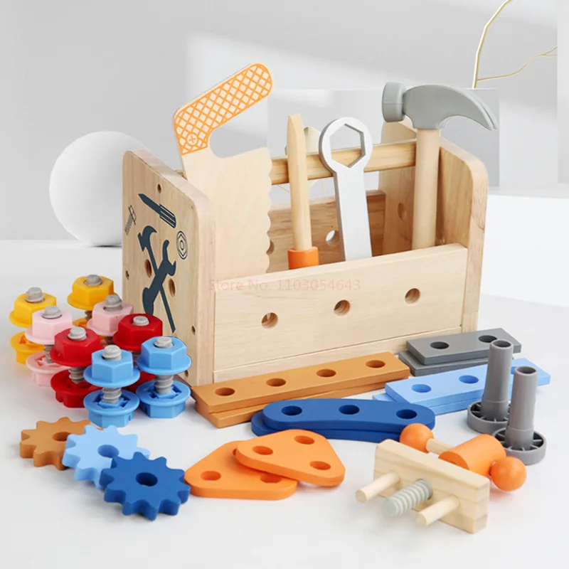 Children's Wooden Maintenance Toolbox Screws Disassembly Nut Simulation Portable Tool Table Children's Educational Wooden Toys 6
