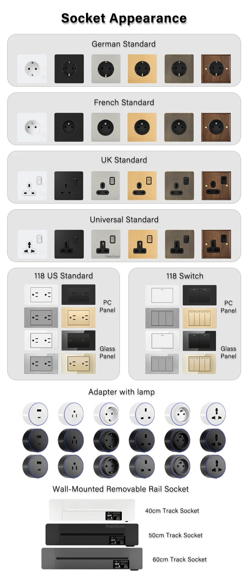 Wall Toggle Light Switch EU FR Standard White Glass Panel European Power Socket S0cff2ff422524f49ba19463fa3e12cc1Q