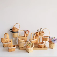 Handmade Wooden Strip Woven Super Mini Flower Basket Palm Flower Basket Immortal Fower Basket